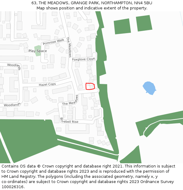 63, THE MEADOWS, GRANGE PARK, NORTHAMPTON, NN4 5BU: Location map and indicative extent of plot