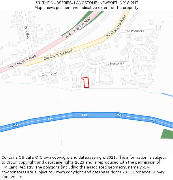 63, THE NURSERIES, LANGSTONE, NEWPORT, NP18 2NT: Location map and indicative extent of plot