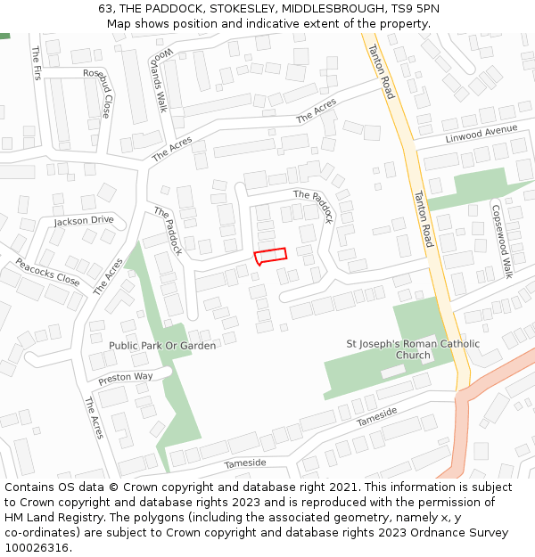 63, THE PADDOCK, STOKESLEY, MIDDLESBROUGH, TS9 5PN: Location map and indicative extent of plot