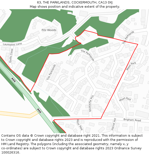 63, THE PARKLANDS, COCKERMOUTH, CA13 0XJ: Location map and indicative extent of plot