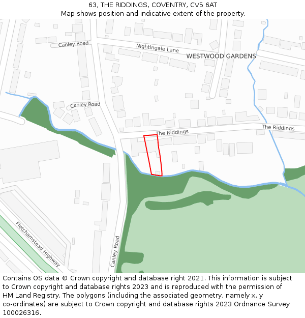 63, THE RIDDINGS, COVENTRY, CV5 6AT: Location map and indicative extent of plot