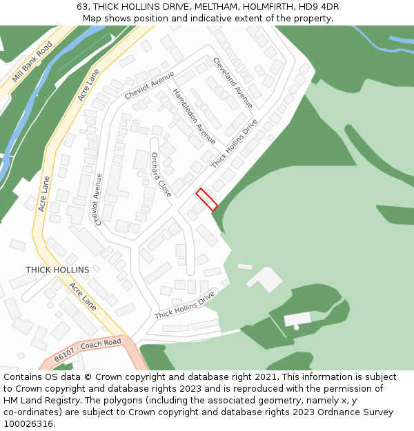 63, THICK HOLLINS DRIVE, MELTHAM, HOLMFIRTH, HD9 4DR: Location map and indicative extent of plot