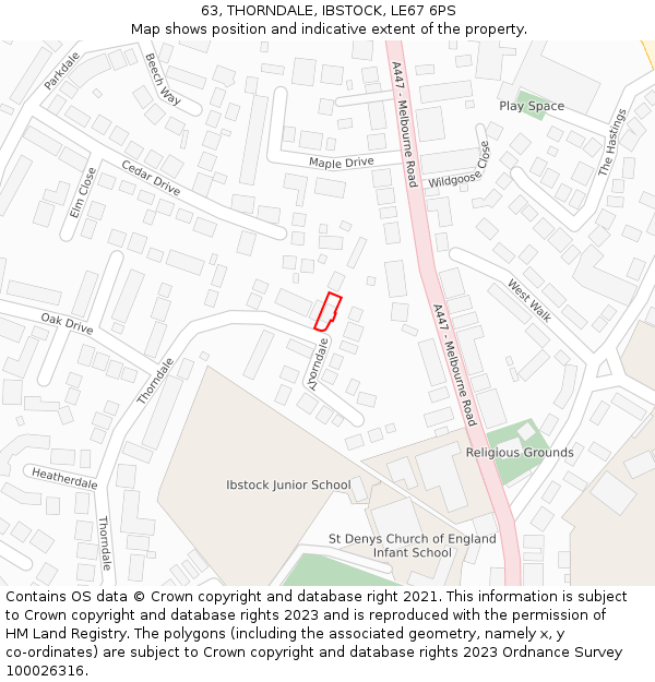 63, THORNDALE, IBSTOCK, LE67 6PS: Location map and indicative extent of plot