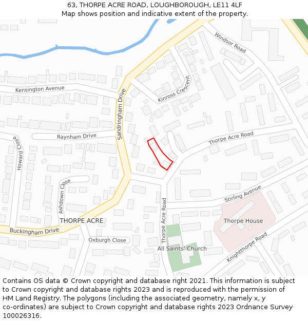 63, THORPE ACRE ROAD, LOUGHBOROUGH, LE11 4LF: Location map and indicative extent of plot