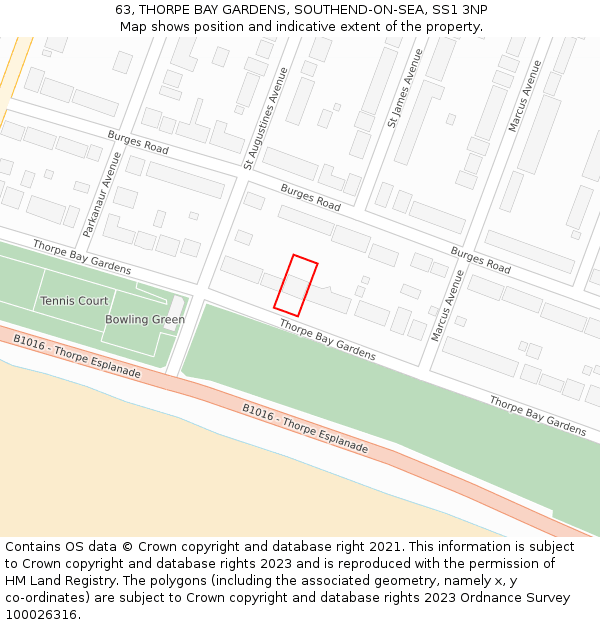 63, THORPE BAY GARDENS, SOUTHEND-ON-SEA, SS1 3NP: Location map and indicative extent of plot