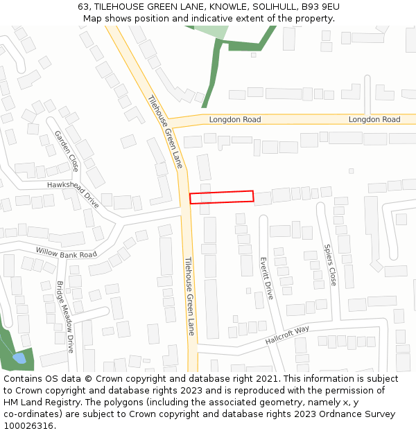 63, TILEHOUSE GREEN LANE, KNOWLE, SOLIHULL, B93 9EU: Location map and indicative extent of plot