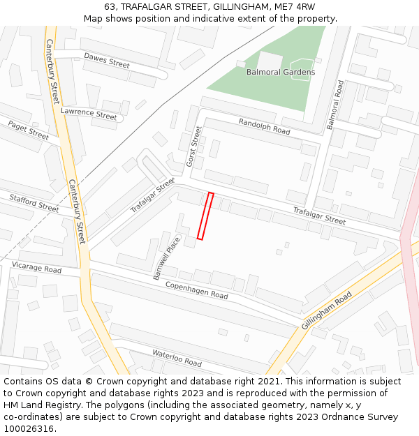 63, TRAFALGAR STREET, GILLINGHAM, ME7 4RW: Location map and indicative extent of plot