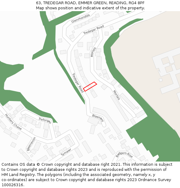 63, TREDEGAR ROAD, EMMER GREEN, READING, RG4 8PF: Location map and indicative extent of plot