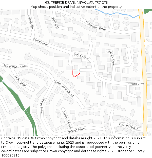 63, TRERICE DRIVE, NEWQUAY, TR7 2TE: Location map and indicative extent of plot