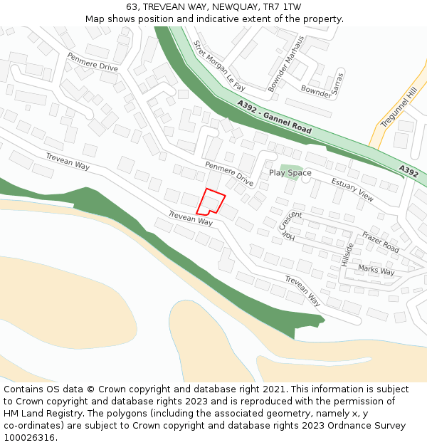 63, TREVEAN WAY, NEWQUAY, TR7 1TW: Location map and indicative extent of plot