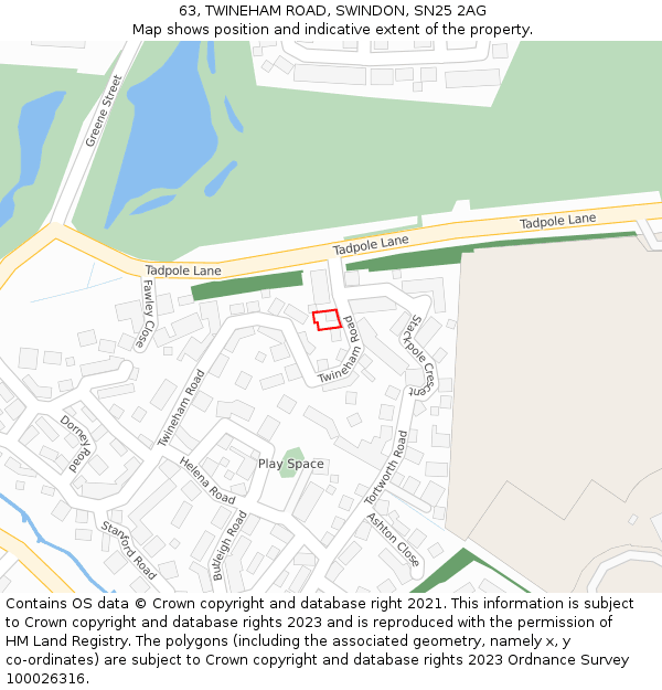 63, TWINEHAM ROAD, SWINDON, SN25 2AG: Location map and indicative extent of plot