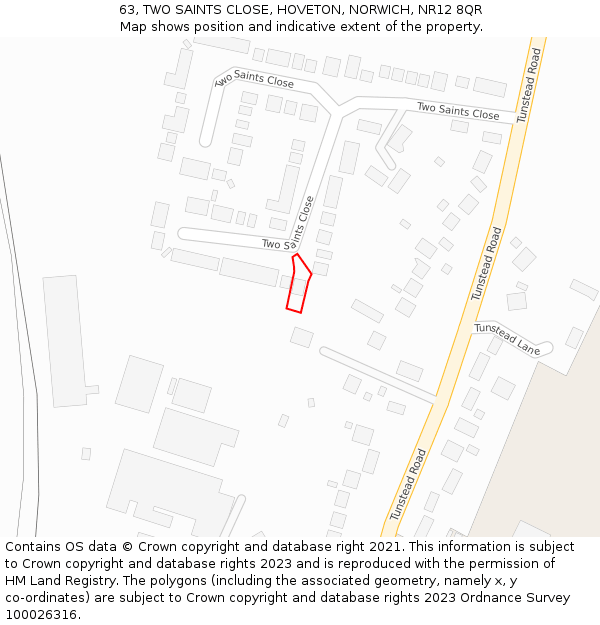 63, TWO SAINTS CLOSE, HOVETON, NORWICH, NR12 8QR: Location map and indicative extent of plot