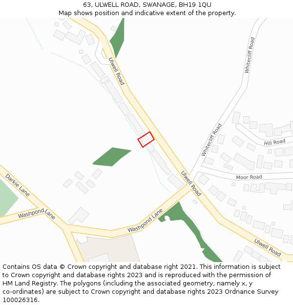 63, ULWELL ROAD, SWANAGE, BH19 1QU: Location map and indicative extent of plot
