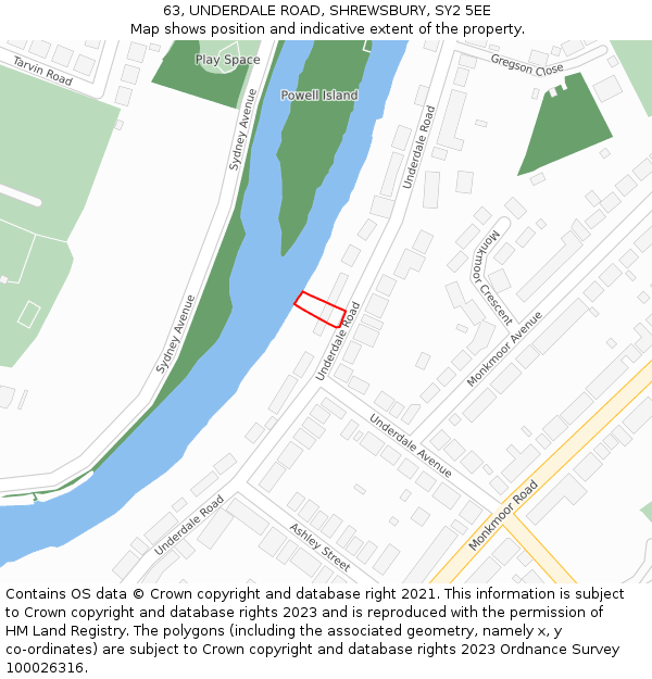 63, UNDERDALE ROAD, SHREWSBURY, SY2 5EE: Location map and indicative extent of plot