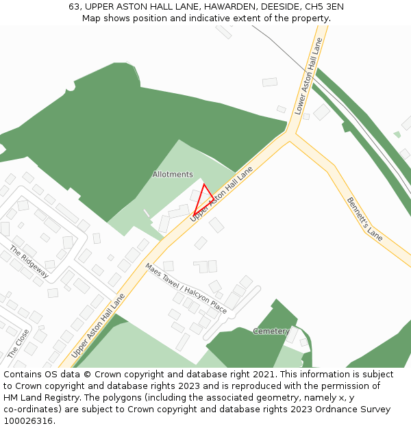 63, UPPER ASTON HALL LANE, HAWARDEN, DEESIDE, CH5 3EN: Location map and indicative extent of plot