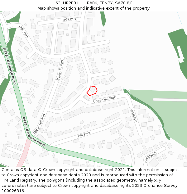 63, UPPER HILL PARK, TENBY, SA70 8JF: Location map and indicative extent of plot