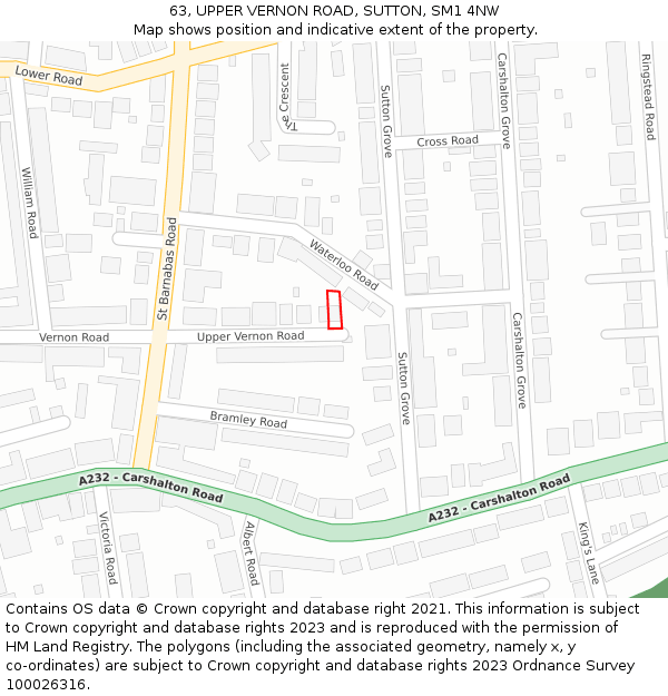 63, UPPER VERNON ROAD, SUTTON, SM1 4NW: Location map and indicative extent of plot