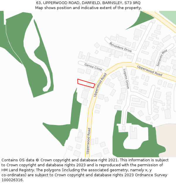 63, UPPERWOOD ROAD, DARFIELD, BARNSLEY, S73 9RQ: Location map and indicative extent of plot