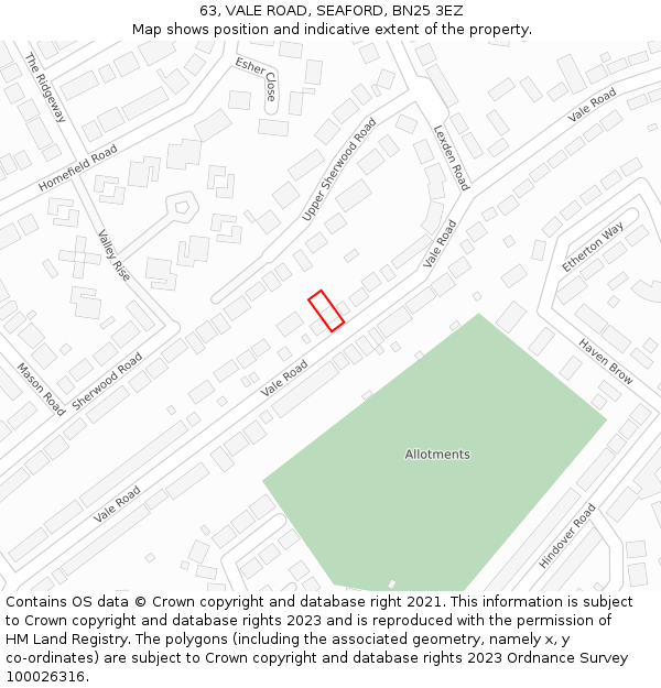 63, VALE ROAD, SEAFORD, BN25 3EZ: Location map and indicative extent of plot