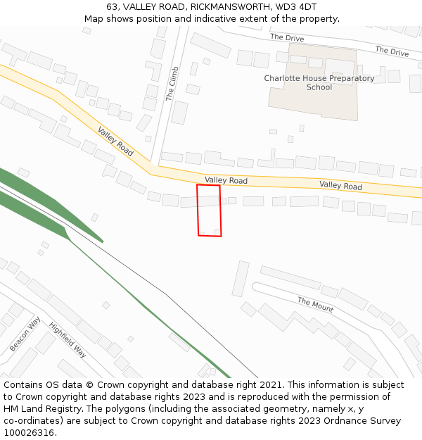 63, VALLEY ROAD, RICKMANSWORTH, WD3 4DT: Location map and indicative extent of plot