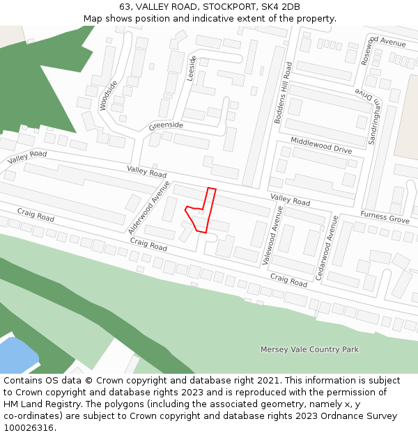 63, VALLEY ROAD, STOCKPORT, SK4 2DB: Location map and indicative extent of plot