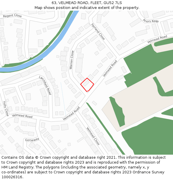 63, VELMEAD ROAD, FLEET, GU52 7LS: Location map and indicative extent of plot