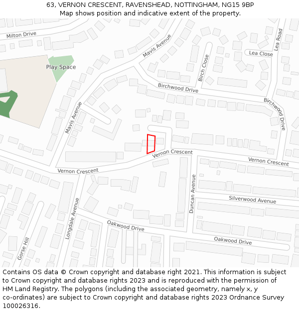 63, VERNON CRESCENT, RAVENSHEAD, NOTTINGHAM, NG15 9BP: Location map and indicative extent of plot