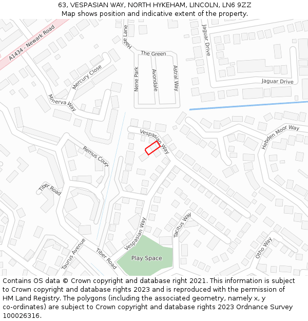 63, VESPASIAN WAY, NORTH HYKEHAM, LINCOLN, LN6 9ZZ: Location map and indicative extent of plot