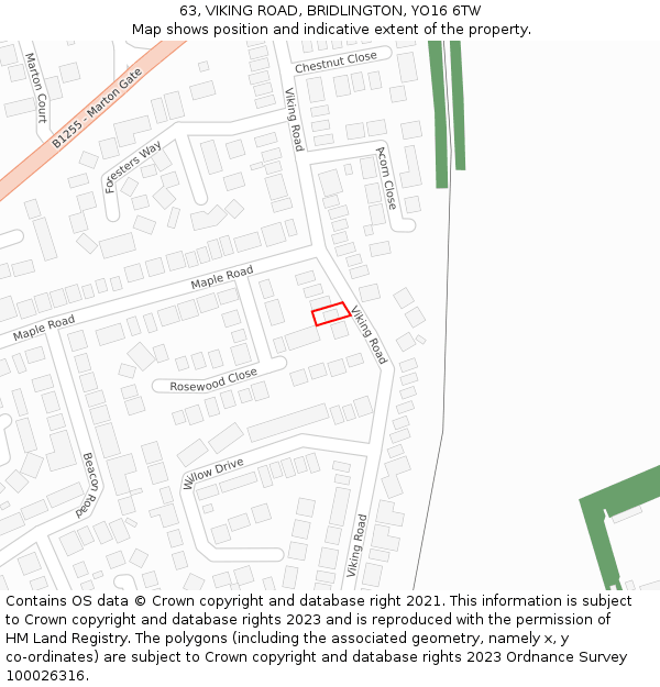 63, VIKING ROAD, BRIDLINGTON, YO16 6TW: Location map and indicative extent of plot