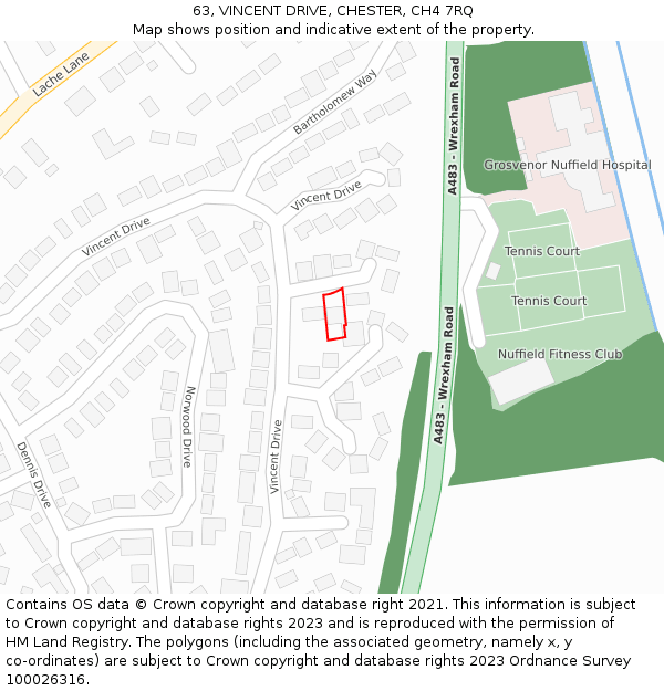 63, VINCENT DRIVE, CHESTER, CH4 7RQ: Location map and indicative extent of plot