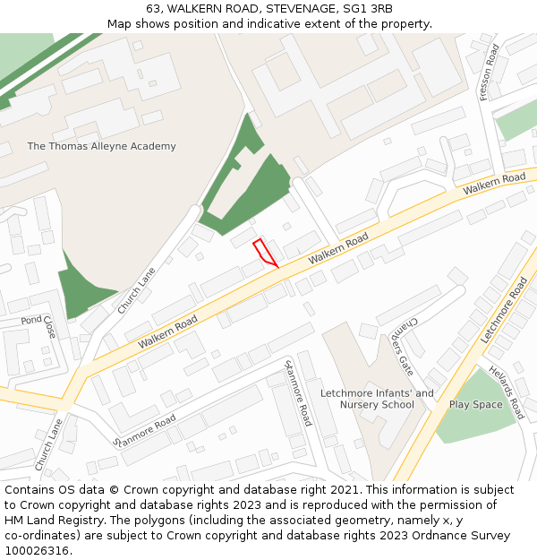 63, WALKERN ROAD, STEVENAGE, SG1 3RB: Location map and indicative extent of plot