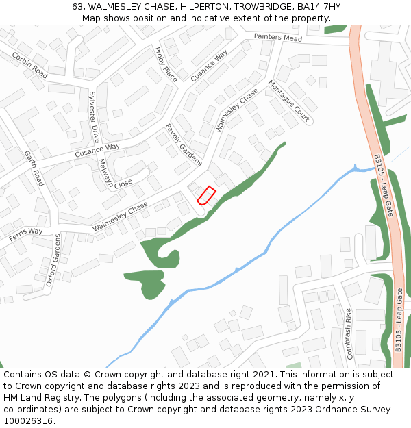 63, WALMESLEY CHASE, HILPERTON, TROWBRIDGE, BA14 7HY: Location map and indicative extent of plot