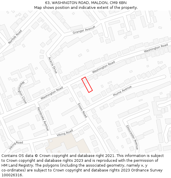 63, WASHINGTON ROAD, MALDON, CM9 6BN: Location map and indicative extent of plot