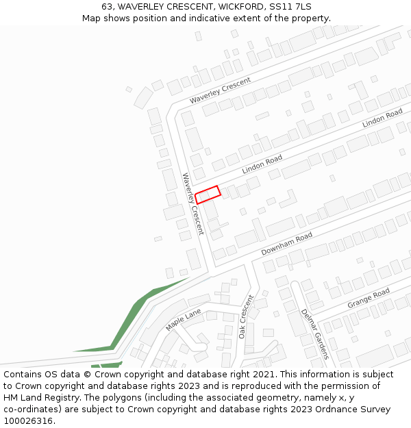 63, WAVERLEY CRESCENT, WICKFORD, SS11 7LS: Location map and indicative extent of plot