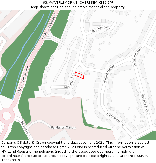 63, WAVERLEY DRIVE, CHERTSEY, KT16 9PF: Location map and indicative extent of plot