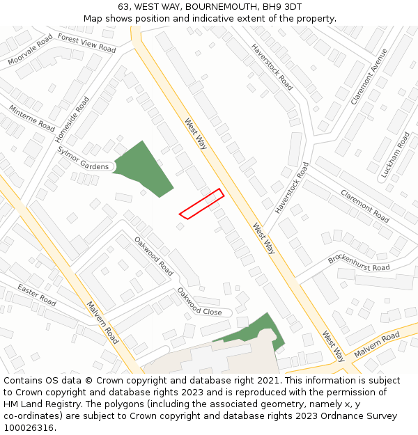 63, WEST WAY, BOURNEMOUTH, BH9 3DT: Location map and indicative extent of plot