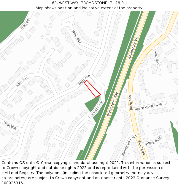 63, WEST WAY, BROADSTONE, BH18 9LJ: Location map and indicative extent of plot