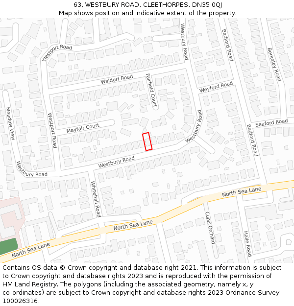 63, WESTBURY ROAD, CLEETHORPES, DN35 0QJ: Location map and indicative extent of plot