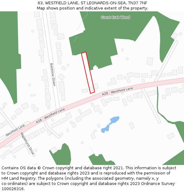 63, WESTFIELD LANE, ST LEONARDS-ON-SEA, TN37 7NF: Location map and indicative extent of plot