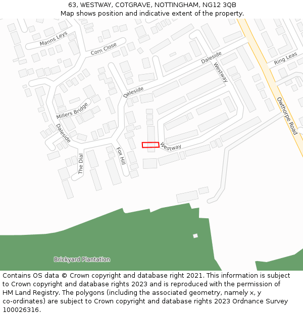 63, WESTWAY, COTGRAVE, NOTTINGHAM, NG12 3QB: Location map and indicative extent of plot