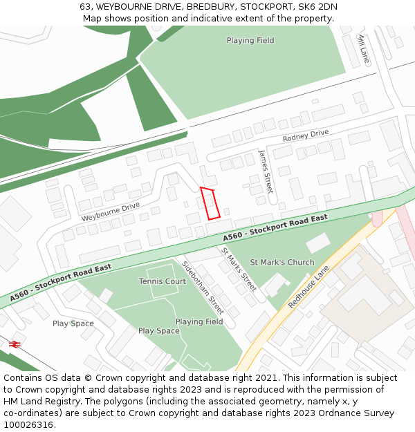 63, WEYBOURNE DRIVE, BREDBURY, STOCKPORT, SK6 2DN: Location map and indicative extent of plot