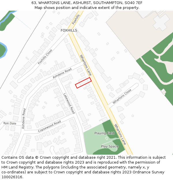 63, WHARTONS LANE, ASHURST, SOUTHAMPTON, SO40 7EF: Location map and indicative extent of plot