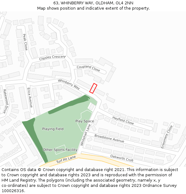 63, WHINBERRY WAY, OLDHAM, OL4 2NN: Location map and indicative extent of plot