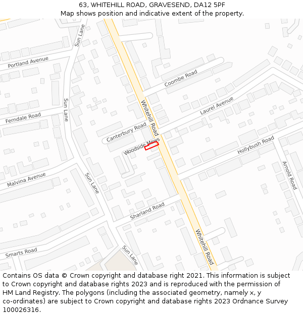 63, WHITEHILL ROAD, GRAVESEND, DA12 5PF: Location map and indicative extent of plot