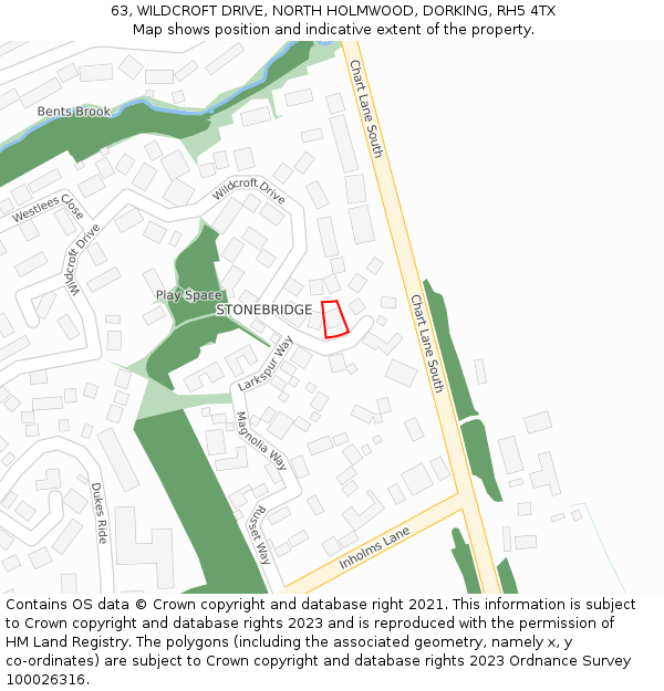 63, WILDCROFT DRIVE, NORTH HOLMWOOD, DORKING, RH5 4TX: Location map and indicative extent of plot