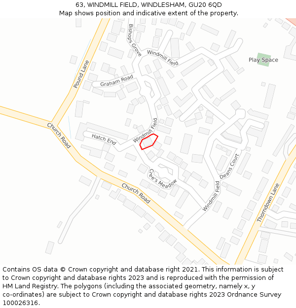 63, WINDMILL FIELD, WINDLESHAM, GU20 6QD: Location map and indicative extent of plot