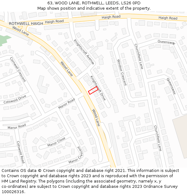 63, WOOD LANE, ROTHWELL, LEEDS, LS26 0PD: Location map and indicative extent of plot