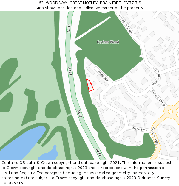 63, WOOD WAY, GREAT NOTLEY, BRAINTREE, CM77 7JS: Location map and indicative extent of plot