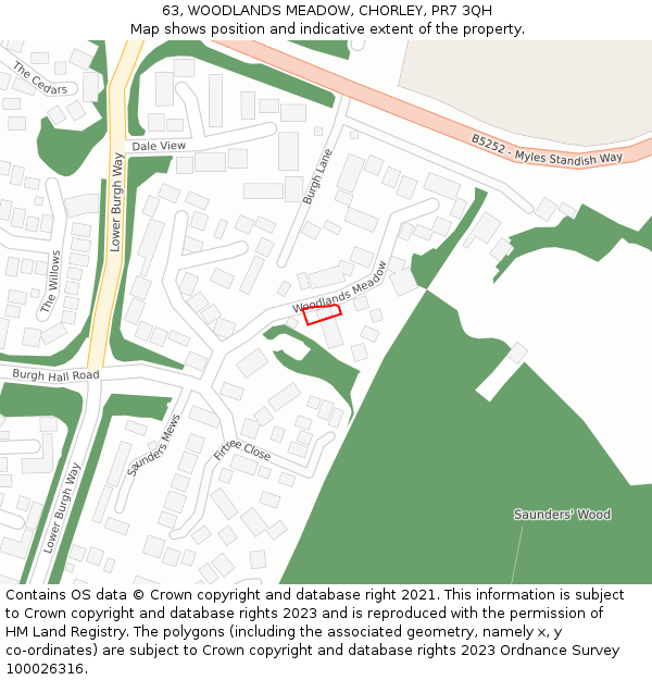 63, WOODLANDS MEADOW, CHORLEY, PR7 3QH: Location map and indicative extent of plot