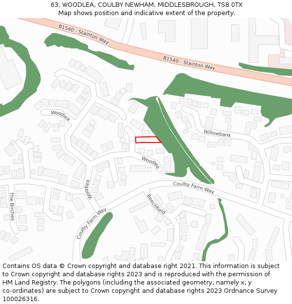 63, WOODLEA, COULBY NEWHAM, MIDDLESBROUGH, TS8 0TX: Location map and indicative extent of plot